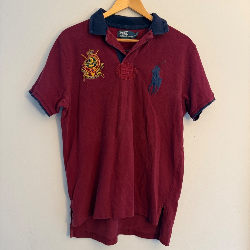 Polo Ralph Lauren Mens Big Pony Crest Polo Shirt Burgundy Red Custom Fit Large
